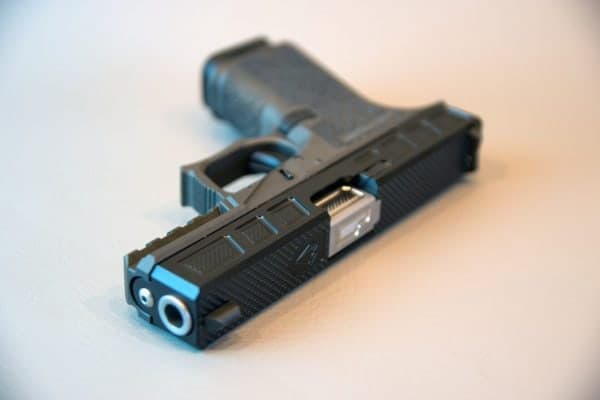 Graphite black slide with cobalt blue accents