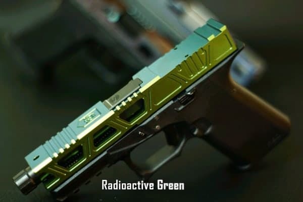 Slide in radioactive green on a dark backdrop