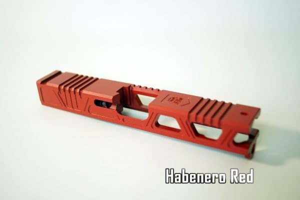 Bare slide in bright red Cerakote with window cuts