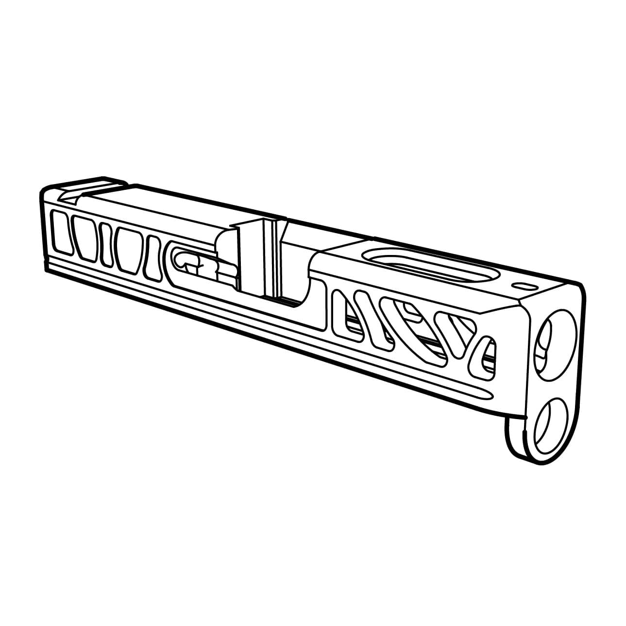 Line drawing of the G43 Hive slide showing its honeycomb-style top cuts