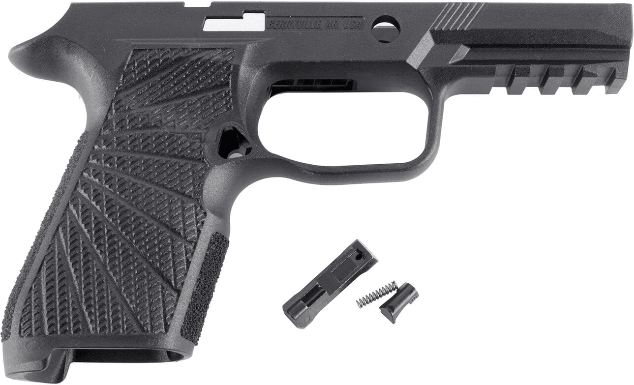 Wilson Combat P320 compact grip module in black with a deep starburst texture