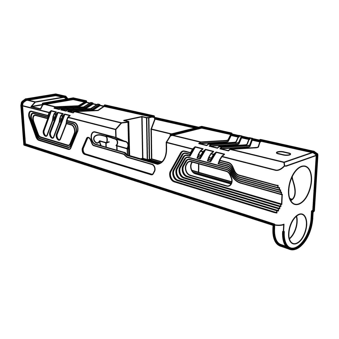 Line drawing of the G43 Vector slide showing its angled side cuts and serrations