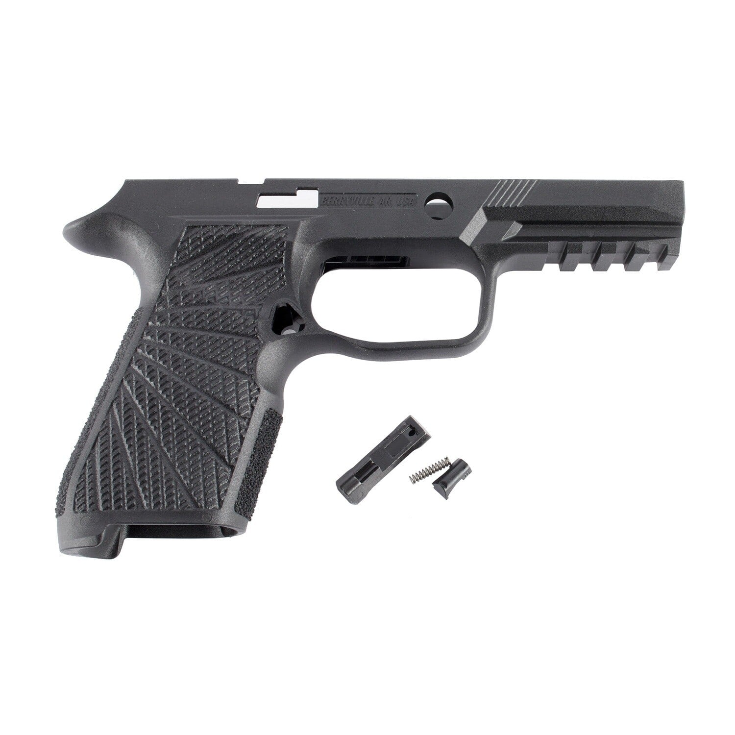 Wilson Combat P320 compact grip module in black with a deep starburst texture