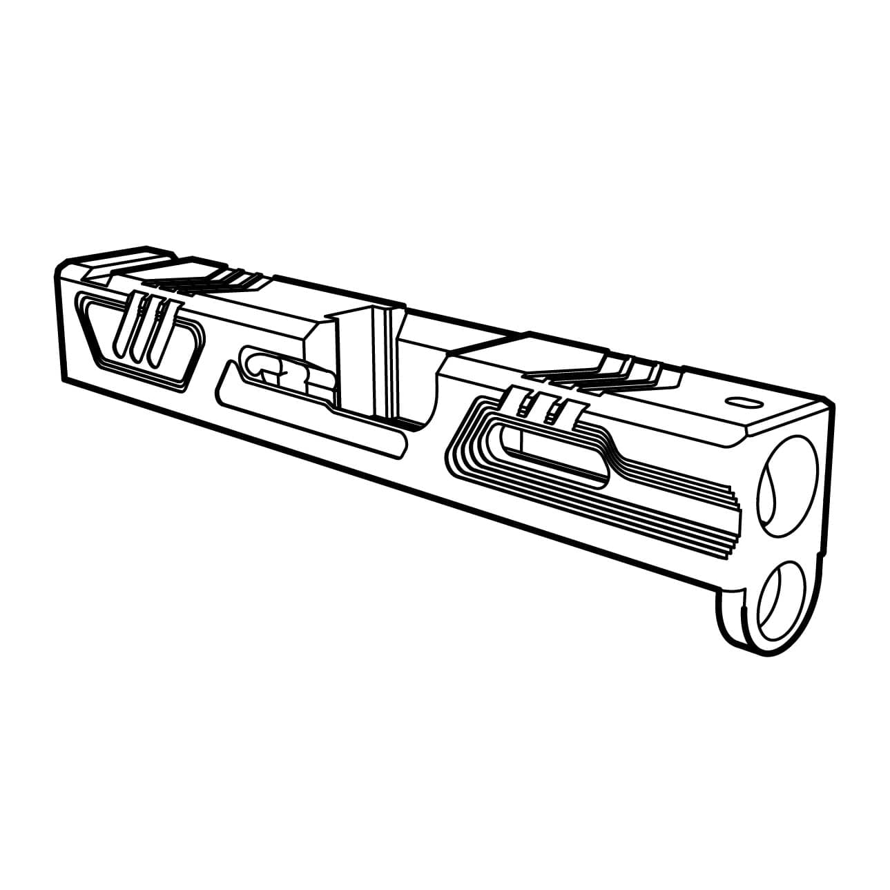 Line drawing of the G43 Vector slide showing its angled side cuts and serrations